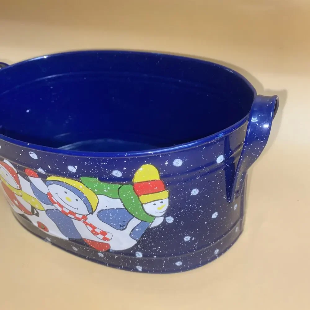 Vintage Snowman Winter Holiday Christmas Metal Tin Home Decor Container